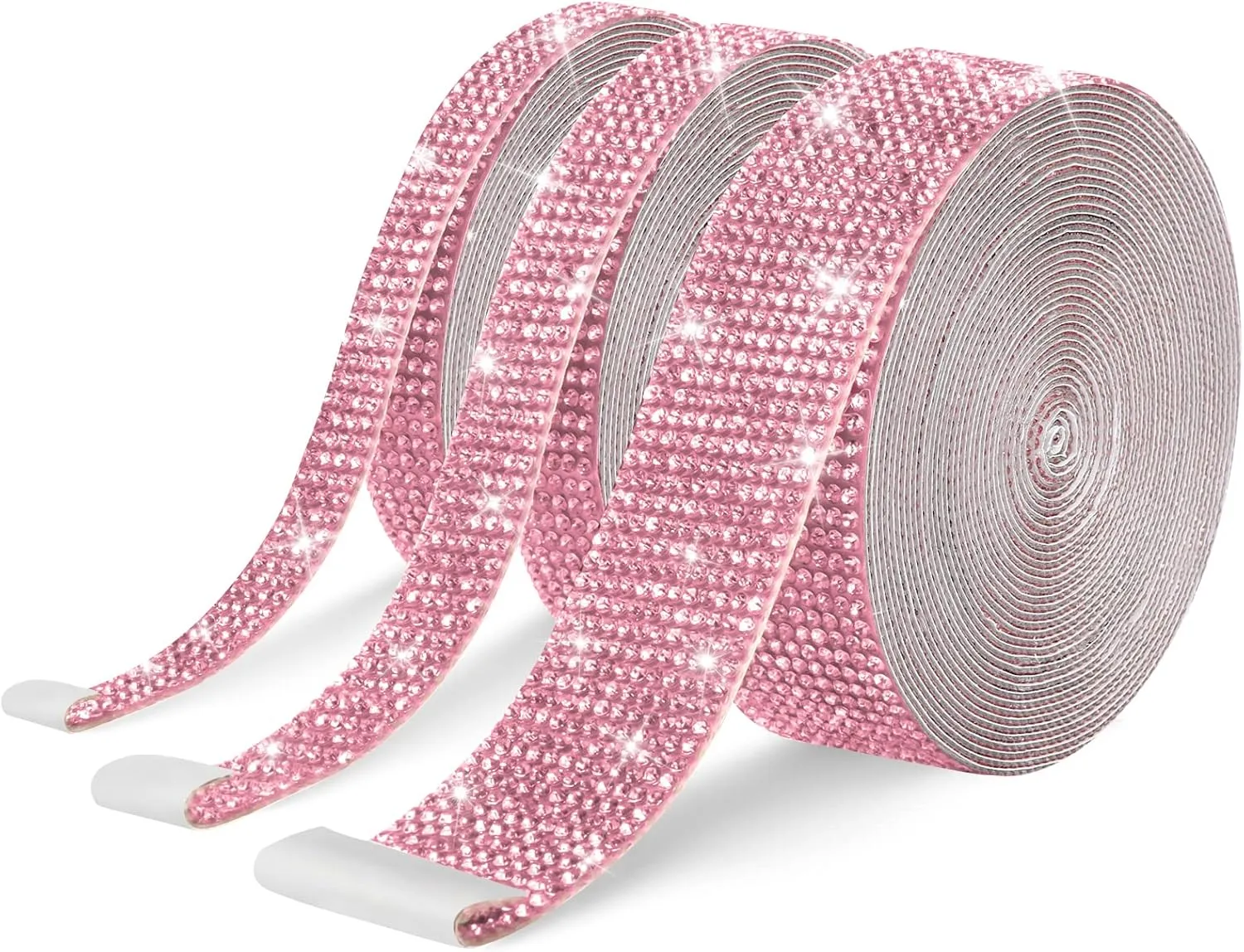GREAT&LUCKY 3 Rolls 9 Yards Self Adhesive Crystal Rhinestone Diamond Ribbon - Bling Diamond Stickers Wrap Roll for Crafts Art, Rhinestone Strips Tape for Car Phone Decoration(Light Pink)