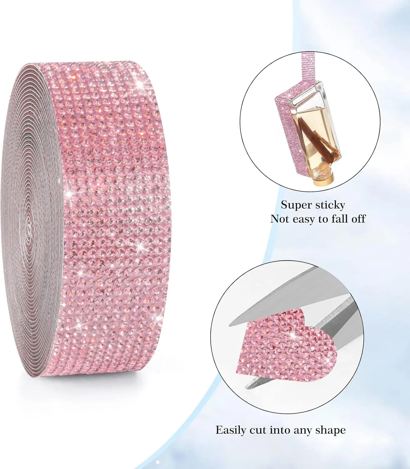 GREAT&LUCKY 3 Rolls 9 Yards Self Adhesive Crystal Rhinestone Diamond Ribbon - Bling Diamond Stickers Wrap Roll for Crafts Art, Rhinestone Strips Tape for Car Phone Decoration(Light Pink)