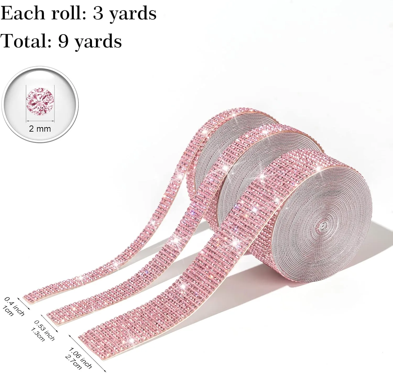 GREAT&LUCKY 3 Rolls 9 Yards Self Adhesive Crystal Rhinestone Diamond Ribbon - Bling Diamond Stickers Wrap Roll for Crafts Art, Rhinestone Strips Tape for Car Phone Decoration(Light Pink)