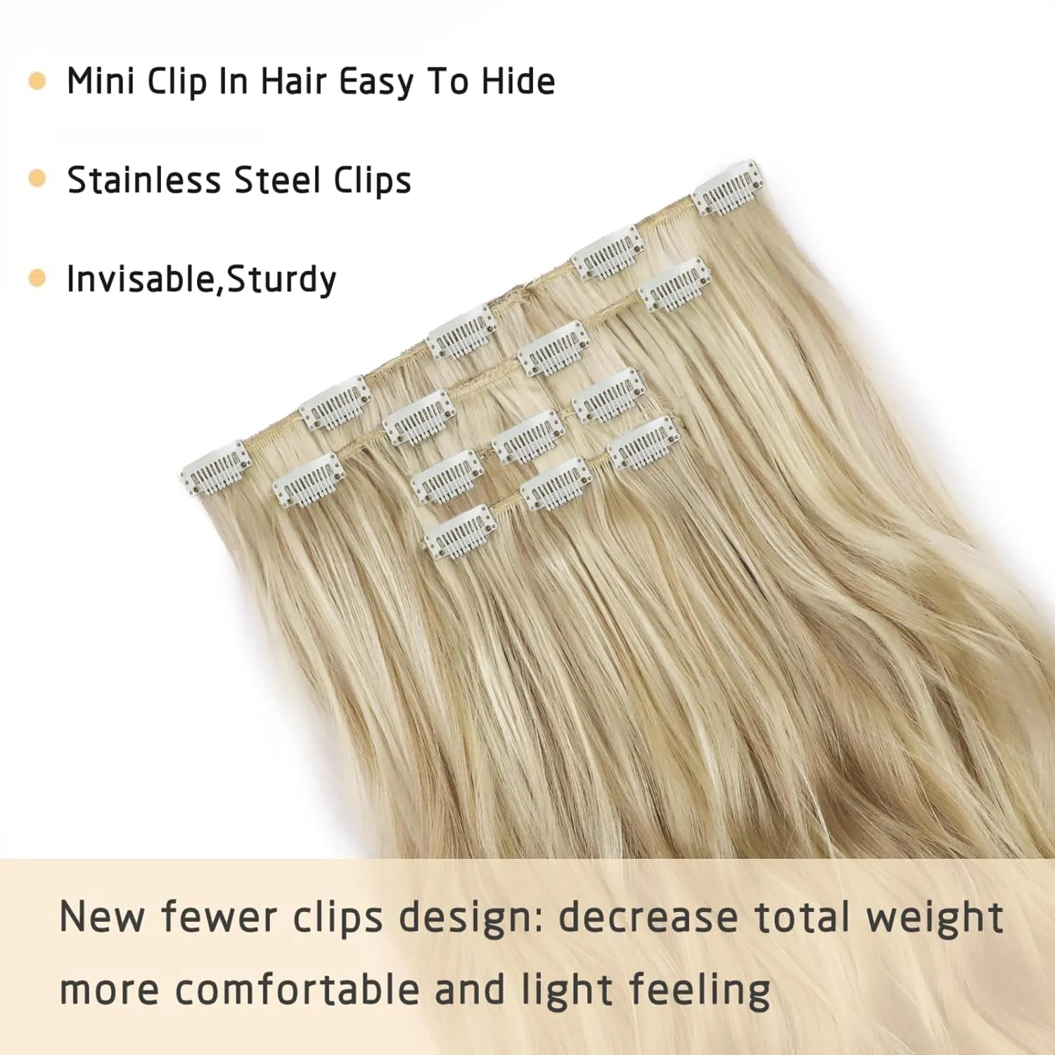 Hair Extensions Clip ins 22 Inch Long Wavy Synthetic Invisible Curly Clip in Extension 4PCS Soft and Natural Hairpieces for Women Daily Wear Beige Blonde