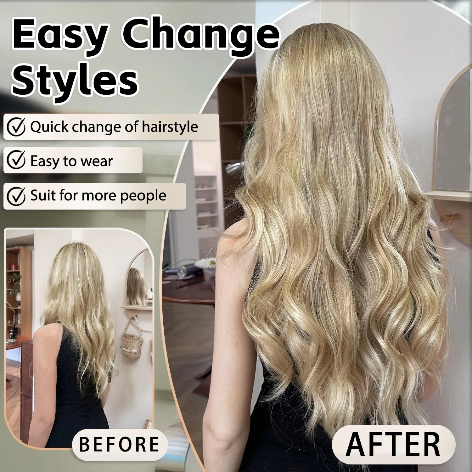 Hair Extensions Clip ins 22 Inch Long Wavy Synthetic Invisible Curly Clip in Extension 4PCS Soft and Natural Hairpieces for Women Daily Wear Beige Blonde
