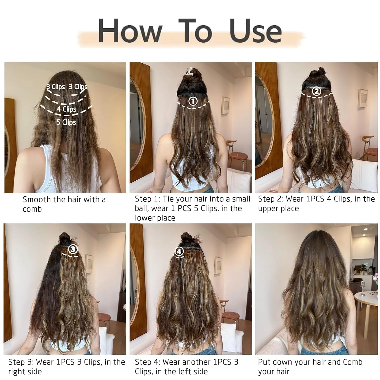 Hair Extensions Clip ins 22 Inch Long Wavy Synthetic Invisible Curly Clip in Extension 4PCS Soft and Natural Hairpieces for Women Daily Wear Beige Blonde