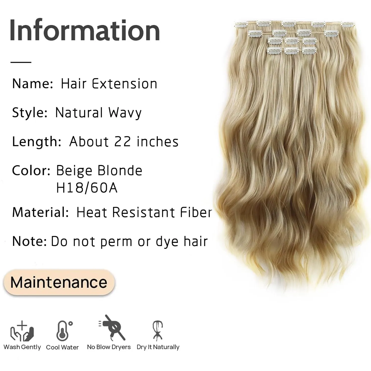Hair Extensions Clip ins 22 Inch Long Wavy Synthetic Invisible Curly Clip in Extension 4PCS Soft and Natural Hairpieces for Women Daily Wear Beige Blonde
