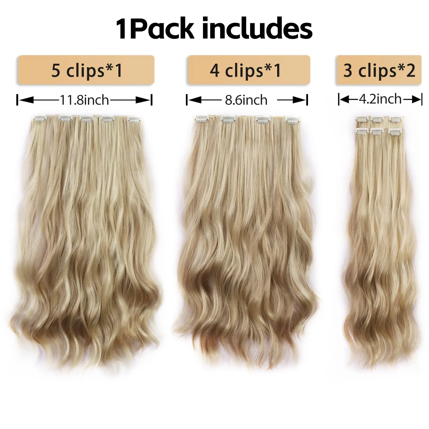 Hair Extensions Clip ins 22 Inch Long Wavy Synthetic Invisible Curly Clip in Extension 4PCS Soft and Natural Hairpieces for Women Daily Wear Beige Blonde