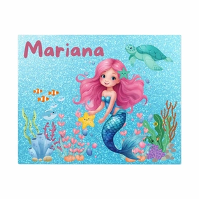 Handmade Personalized Mermaid Child Name Puzzle, Pink Purple Glitter Ocean Dolphin Summer Sea Jigsaw Game, Custom Kid Birthday Beach Girl Explore Unicorn Castle Clown Fish