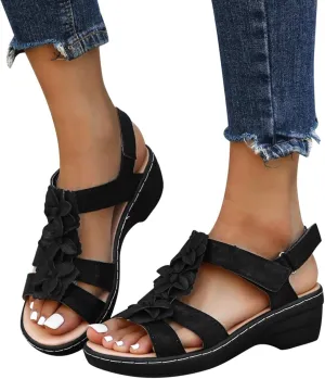 Hbeylia Sandals with Arch Support Wide Width,Womens Open Toe Platform Wedge Buckle Strap Sandals Summer Breathble Platform Flat Low Heel Dress Shoes Casual Sandal