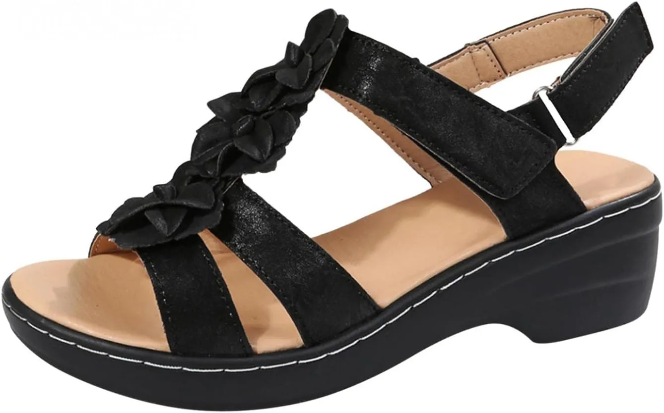 Hbeylia Sandals with Arch Support Wide Width,Womens Open Toe Platform Wedge Buckle Strap Sandals Summer Breathble Platform Flat Low Heel Dress Shoes Casual Sandal