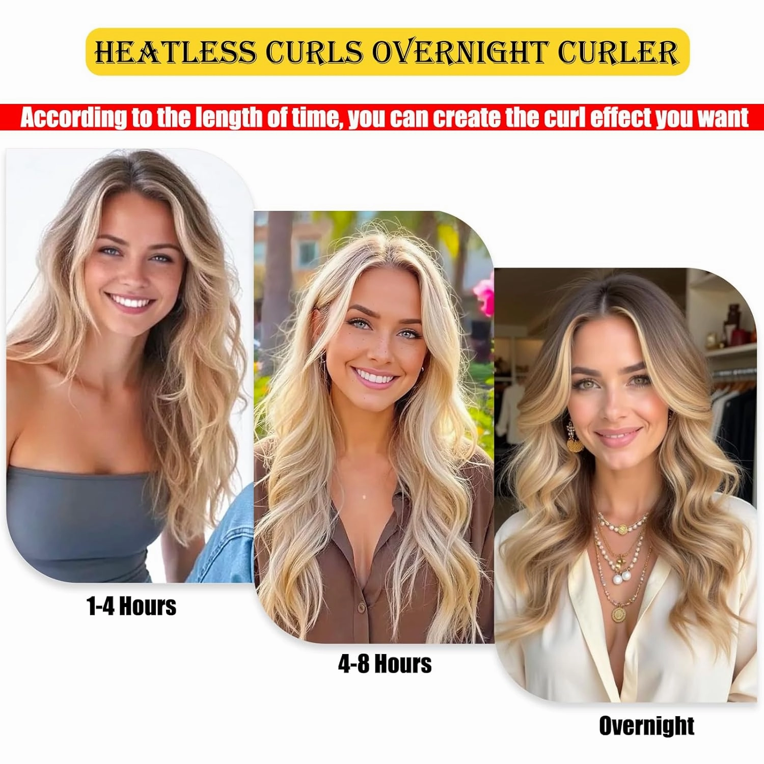 Heatless Curls Hair Curlers to Sleep in – Velvet No-Heat Overnight Curling Rod Headband Set for Long Hair, with Scrunchies & Clip, Wake Up to Beach Waves (Beige, Pack of 1)