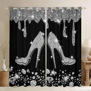 High Heels Curtain,Geometric Draperies for Boys Girls Teens,Diamond Window Treatment Curtains Home Decor,Gray Glitter Window Drapes for Living Room Bedroom,52Wx90L
