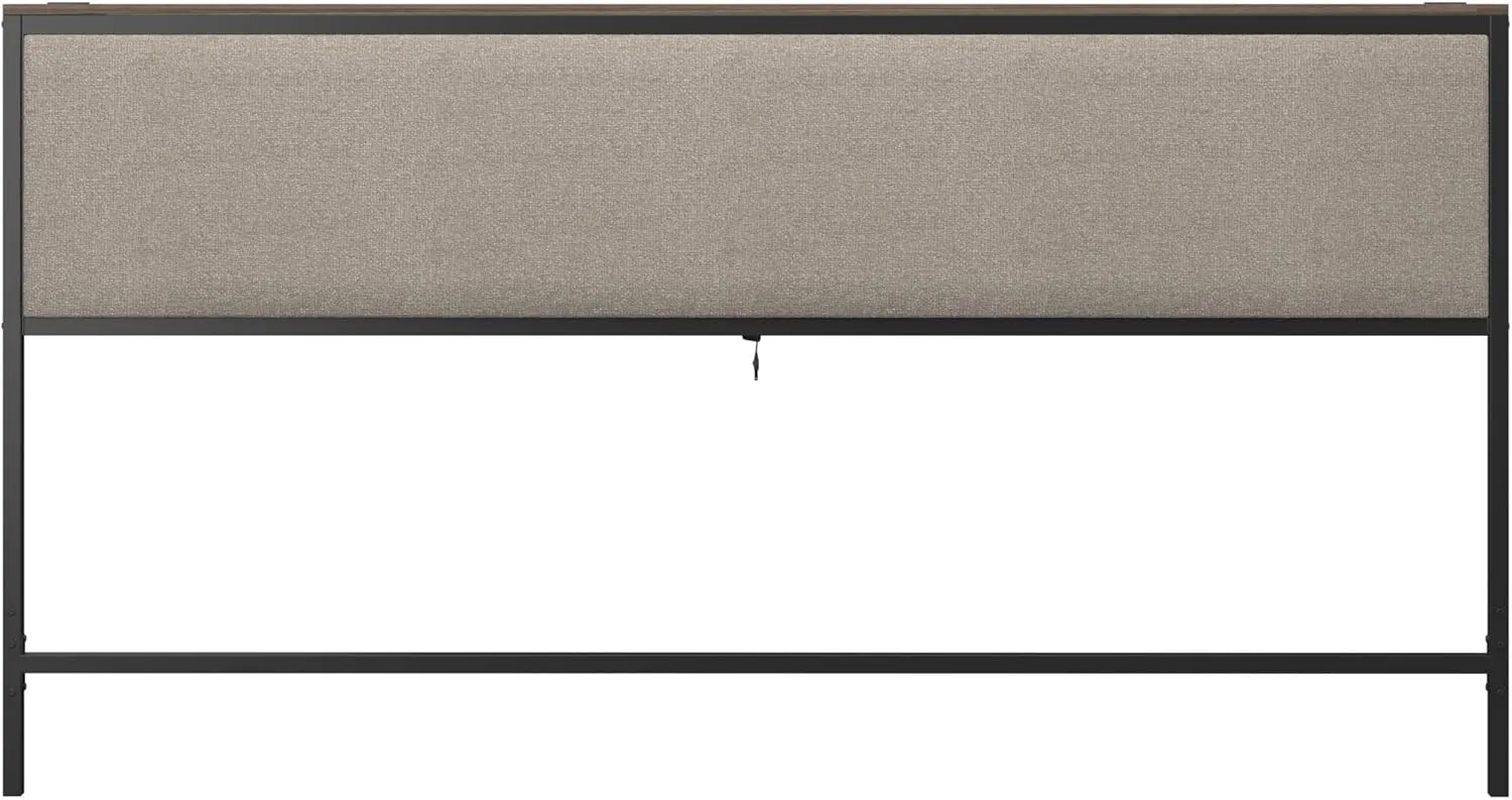 Hillsdale, Crawford Metal and Upholstered King Headboard with USB Ports, Textured Black/Beige
