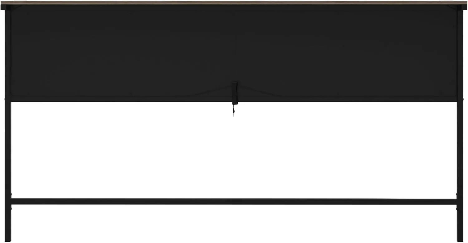 Hillsdale, Crawford Metal and Upholstered King Headboard with USB Ports, Textured Black/Beige