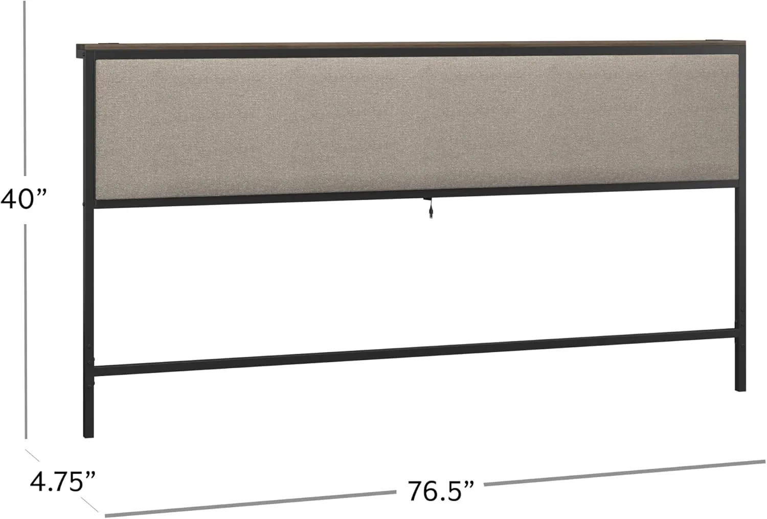 Hillsdale, Crawford Metal and Upholstered King Headboard with USB Ports, Textured Black/Beige