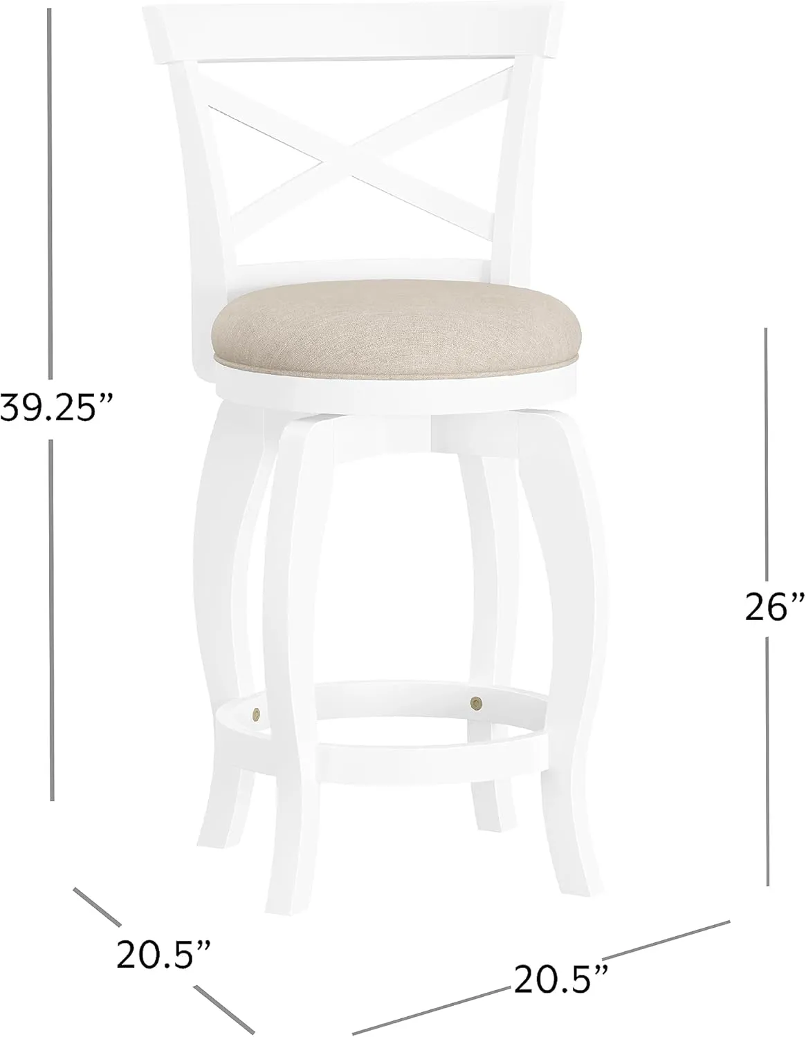 Hillsdale Saddlebrook Wood Counter Height Swivel Stool, White Upholstered Seat