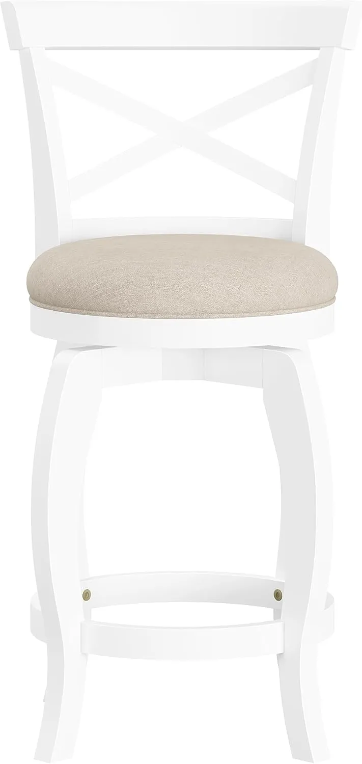 Hillsdale Saddlebrook Wood Counter Height Swivel Stool, White Upholstered Seat