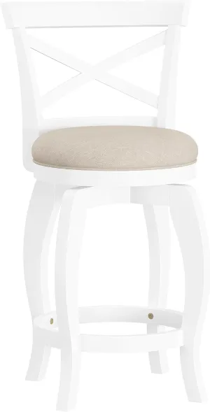 Hillsdale Saddlebrook Wood Counter Height Swivel Stool, White Upholstered Seat