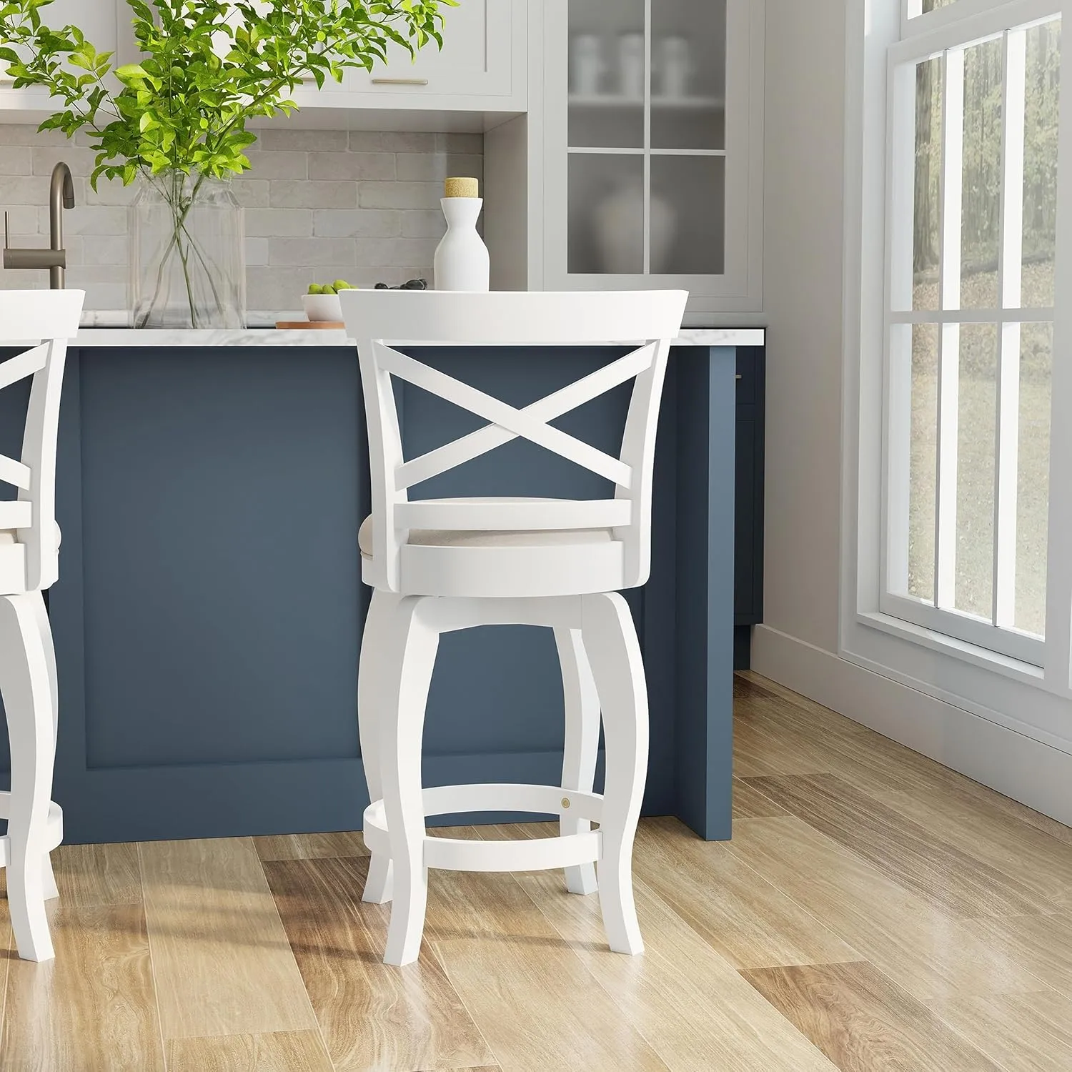 Hillsdale Saddlebrook Wood Counter Height Swivel Stool, White Upholstered Seat