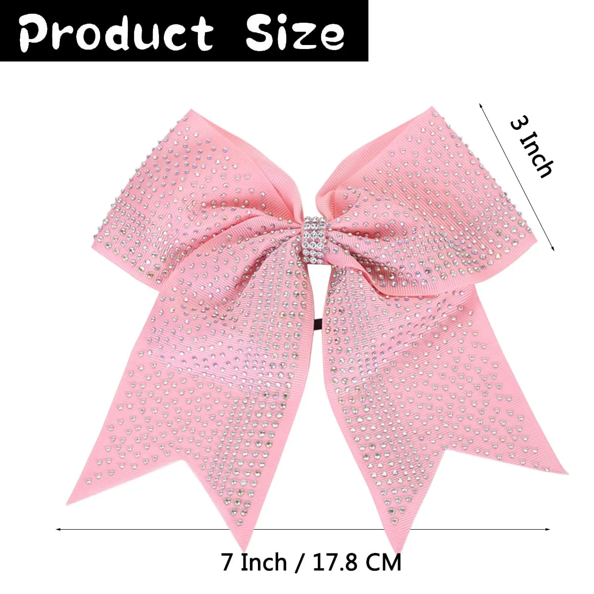 Hipcheer 10PCS Large Glitter Cheer Bows with Full Shiny Rhinestones Multicolored Shimmer Cheer Hair Bows Elastic Band Ponytail Holder for Cheerleader Girls Sports (Light Pink)