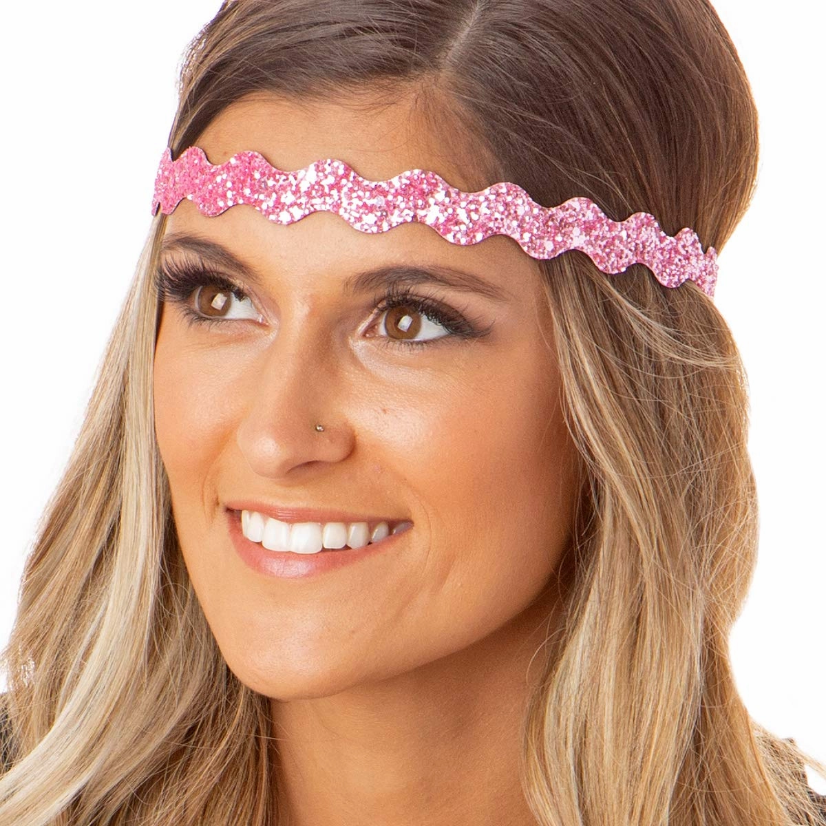 Hipsy Plus Size, Adjustable No Slip Sparkly Bling Glitter Wave 5pk Headbands for Women Girls & Teens (Wave Navy/White/Light Pink/Black/Silver)