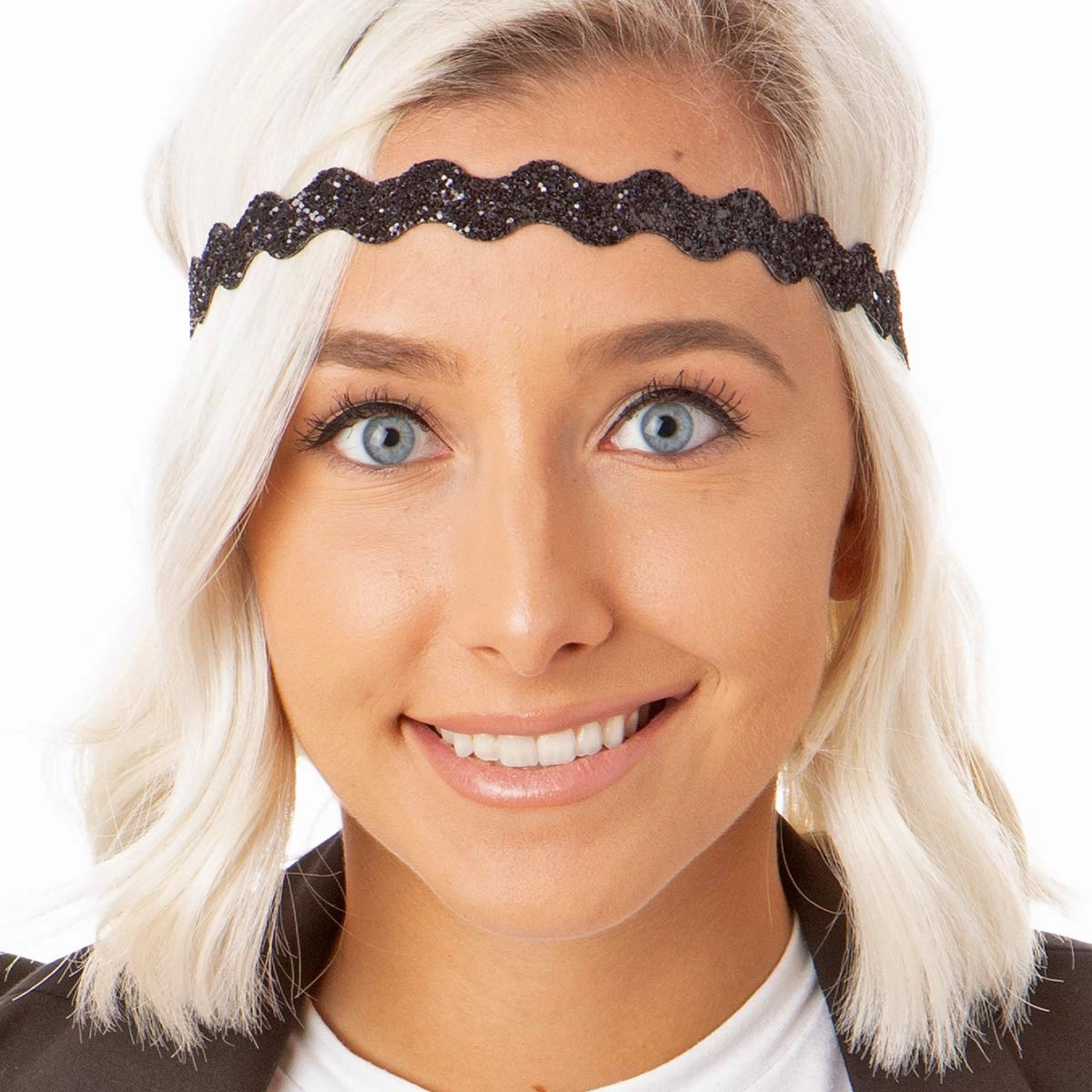 Hipsy Plus Size, Adjustable No Slip Sparkly Bling Glitter Wave 5pk Headbands for Women Girls & Teens (Wave Navy/White/Light Pink/Black/Silver)