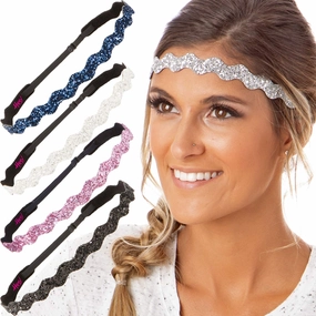 Hipsy Plus Size, Adjustable No Slip Sparkly Bling Glitter Wave 5pk Headbands for Women Girls & Teens (Wave Navy/White/Light Pink/Black/Silver)