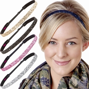 Hipsy Women's Adjustable Cute Fashion Headbands Hairband Gift Pack (5pk Skinny Navy/Silver/Light Pink/Black/Gold)