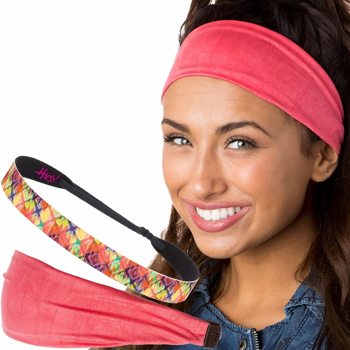 Hipsy Xflex & Fashion Printed No Slip Headband Mixed 2-packs for Women Girls Teens (Coral Xflex & Coral Tribal Diamonds)