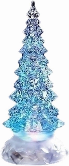 Holiday Pine Tree Multicolored Light Up Glitter Confetti Swirl 8.5 Inch Acrylic Tabletop Figurine