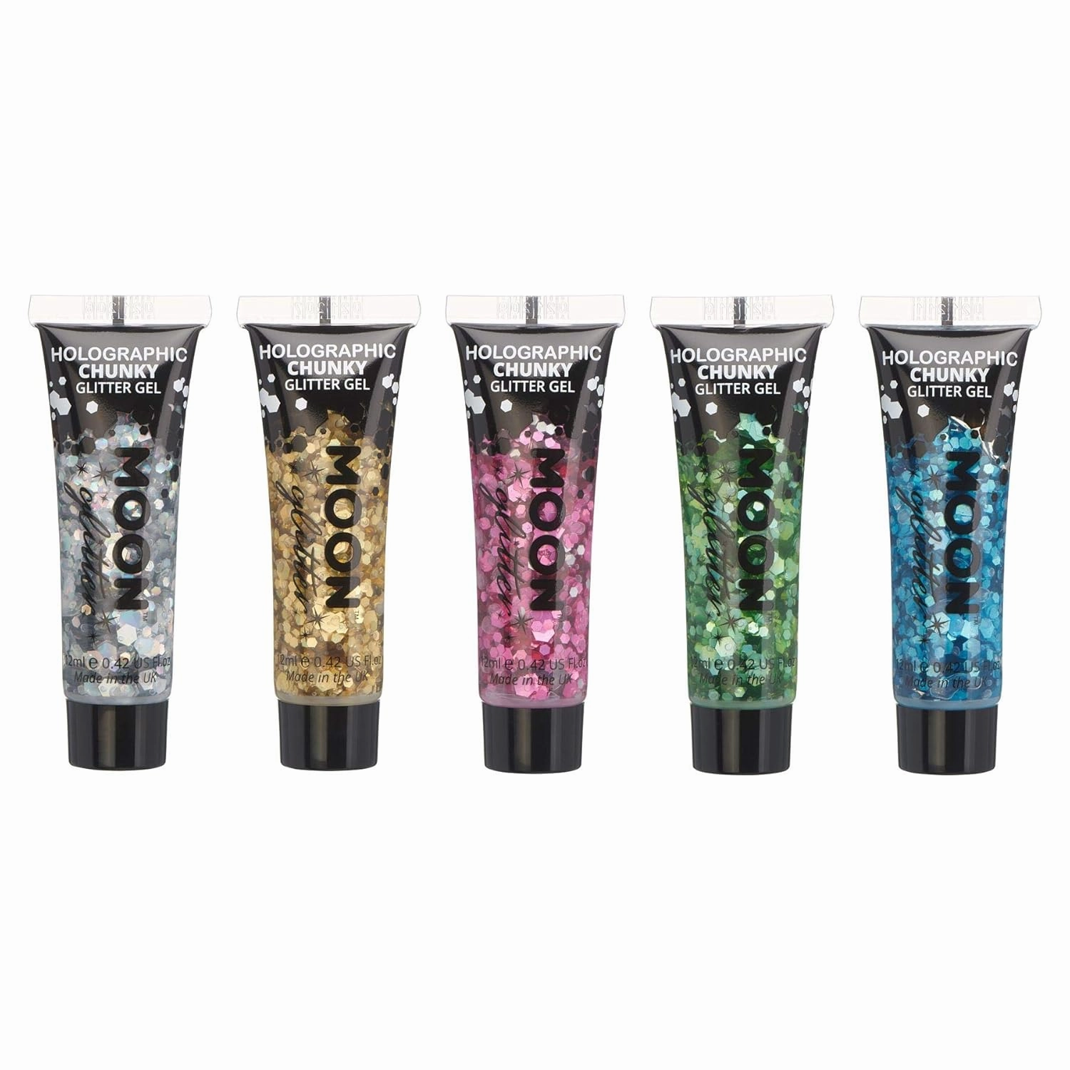 Holographic Chunky Face & Body Glitter Gel by Moon Glitter - 0.40fl oz - Set of 5 colours - Glitter Face Paint