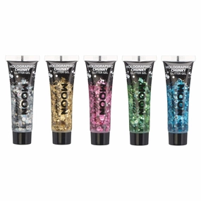 Holographic Chunky Face & Body Glitter Gel by Moon Glitter - 0.40fl oz - Set of 5 colours - Glitter Face Paint