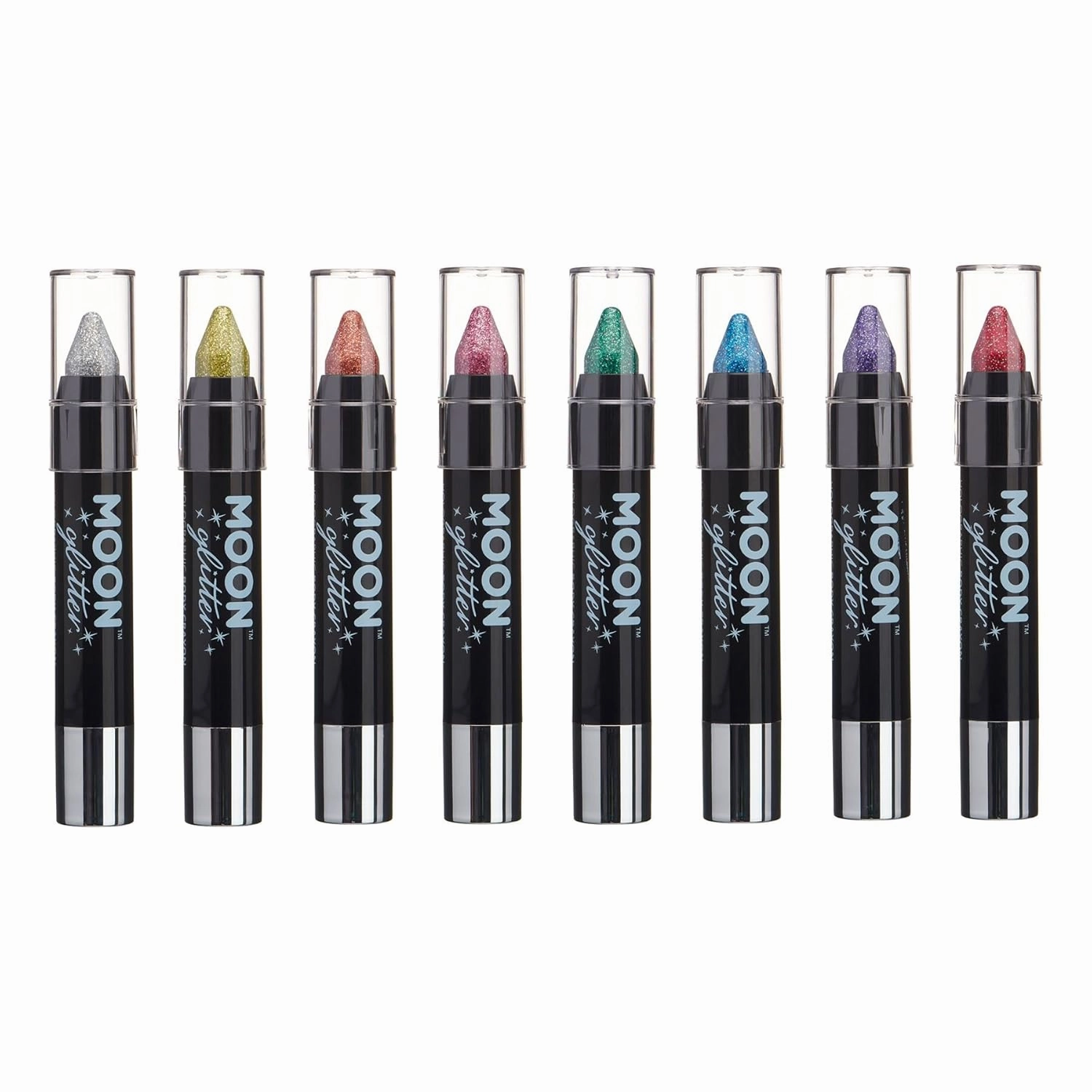 Holographic Glitter Paint Stick/Body Crayon makeup for the Face & Body by Moon Glitter - 0.12oz - Set of 8 colours