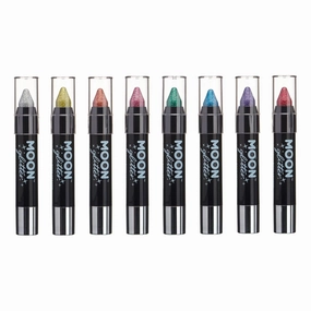 Holographic Glitter Paint Stick/Body Crayon makeup for the Face & Body by Moon Glitter - 0.12oz - Set of 8 colours
