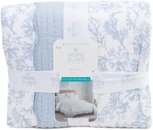 Home Reversible Quilt Set, Twin Size 68x86 inches, Blue Coral Pattern, 2 Piece (Includes 1 Pillow Sham)