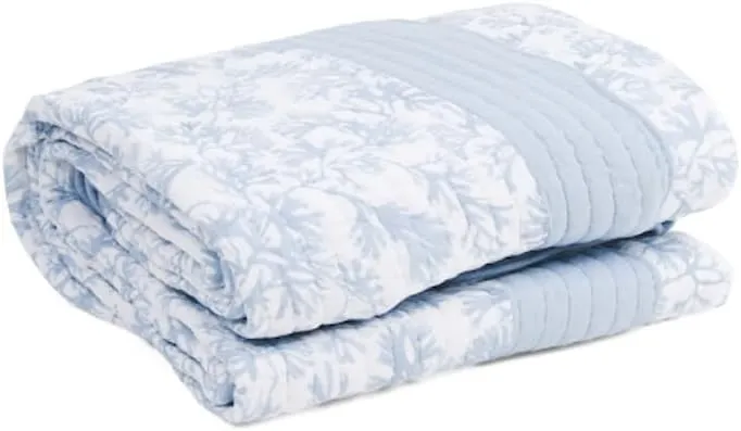 Home Reversible Quilt Set, Twin Size 68x86 inches, Blue Coral Pattern, 2 Piece (Includes 1 Pillow Sham)