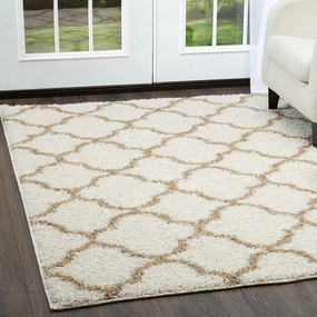 Home Dynamix Nicole Miller Synergy Elm Shag Area Rug, 9'2" x12'5, Traditional Shaggy Trellis White/Beige