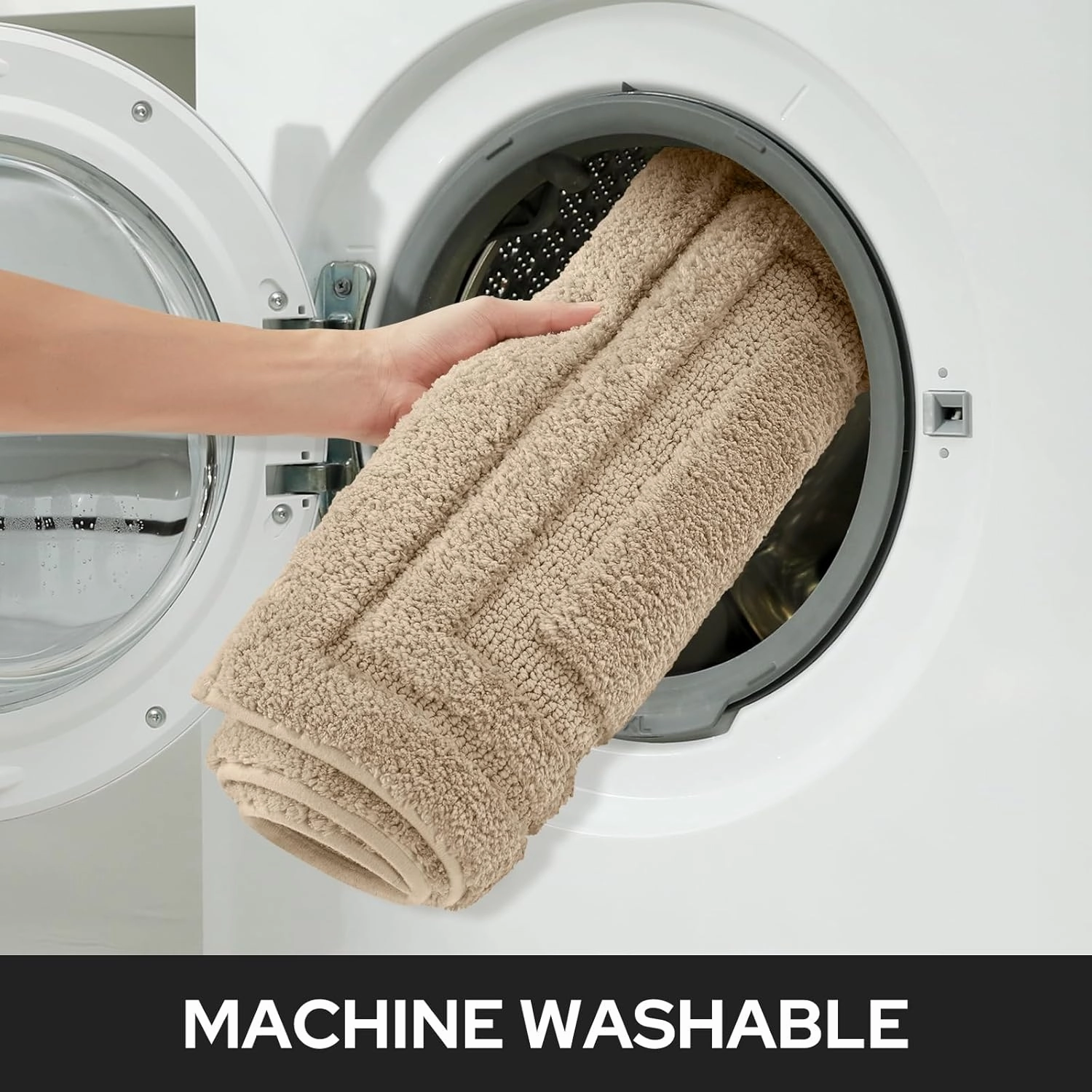 HOMEIDEAS Bathroom Rugs Sets 2 Piece, Super Soft and Absorbent Non Slip Microfiber Machine Washable Bath Mat Set (20" x 32"   16" x 24", Beige)