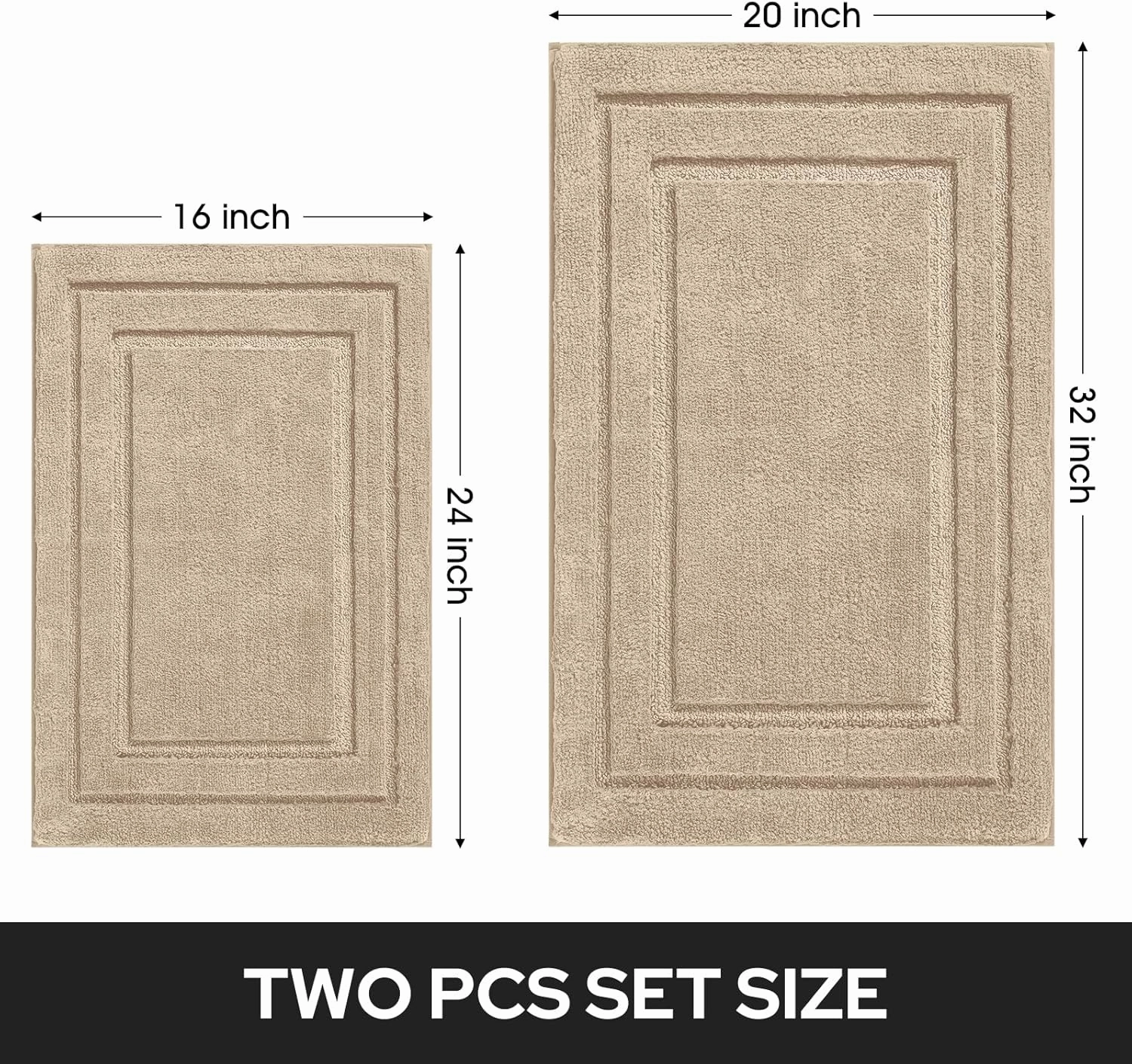 HOMEIDEAS Bathroom Rugs Sets 2 Piece, Super Soft and Absorbent Non Slip Microfiber Machine Washable Bath Mat Set (20" x 32"   16" x 24", Beige)