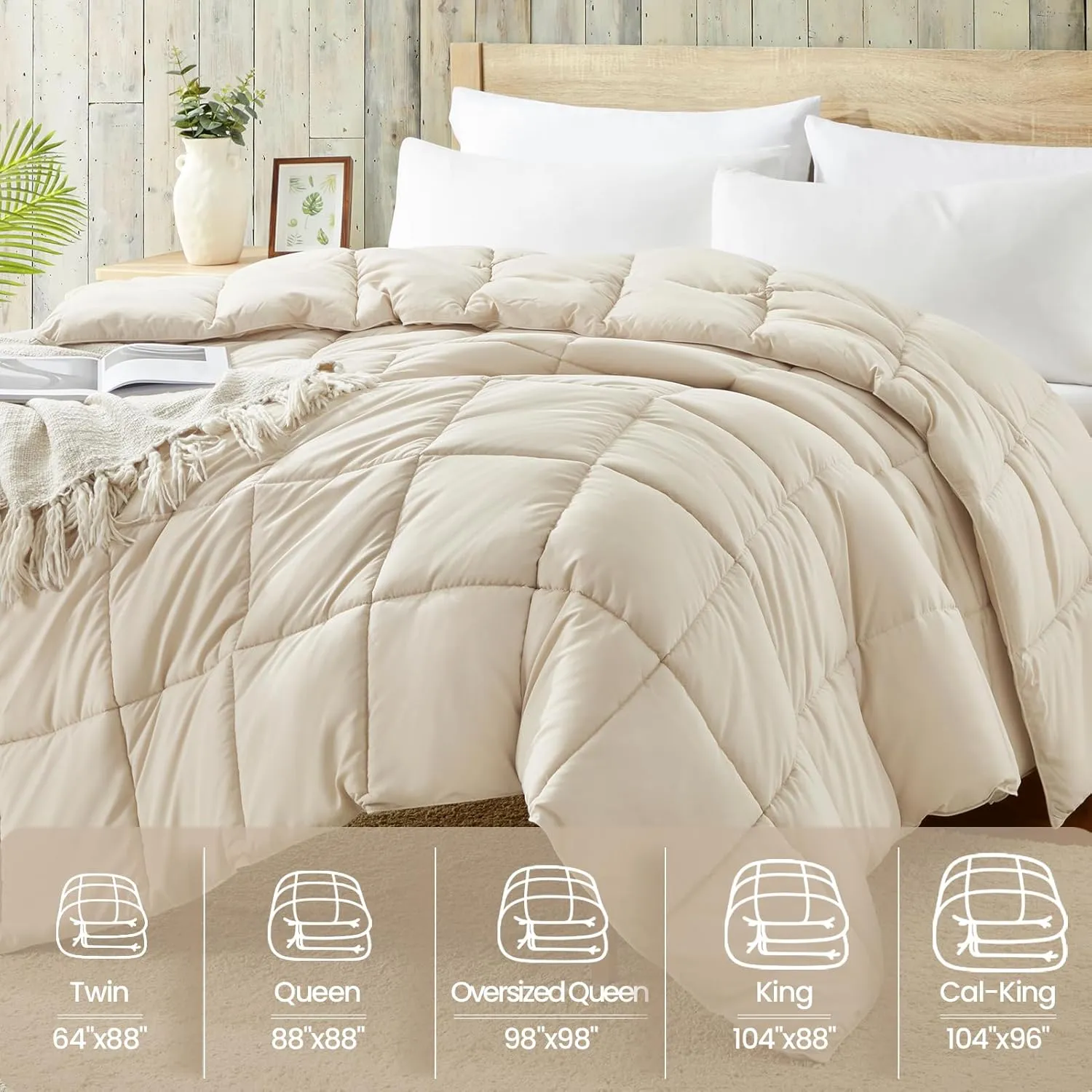 Homelike Moment Comforters Queen Size - Beige Duvet Insert Down Alternative Bed Queen Comforter, Lightweight Bedding Comforters Full Size Quilted Soft All Season Beige