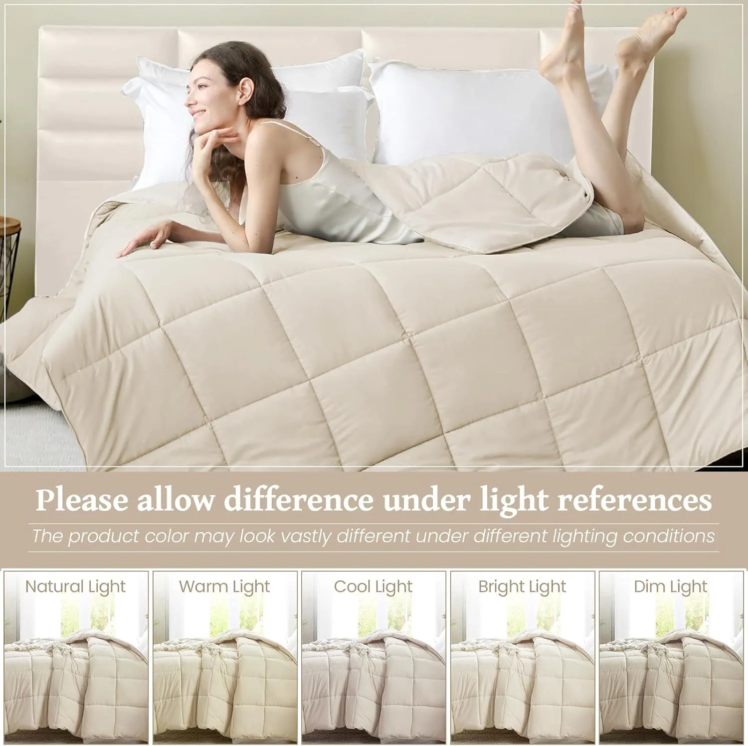 Homelike Moment Comforters Queen Size - Beige Duvet Insert Down Alternative Bed Queen Comforter, Lightweight Bedding Comforters Full Size Quilted Soft All Season Beige