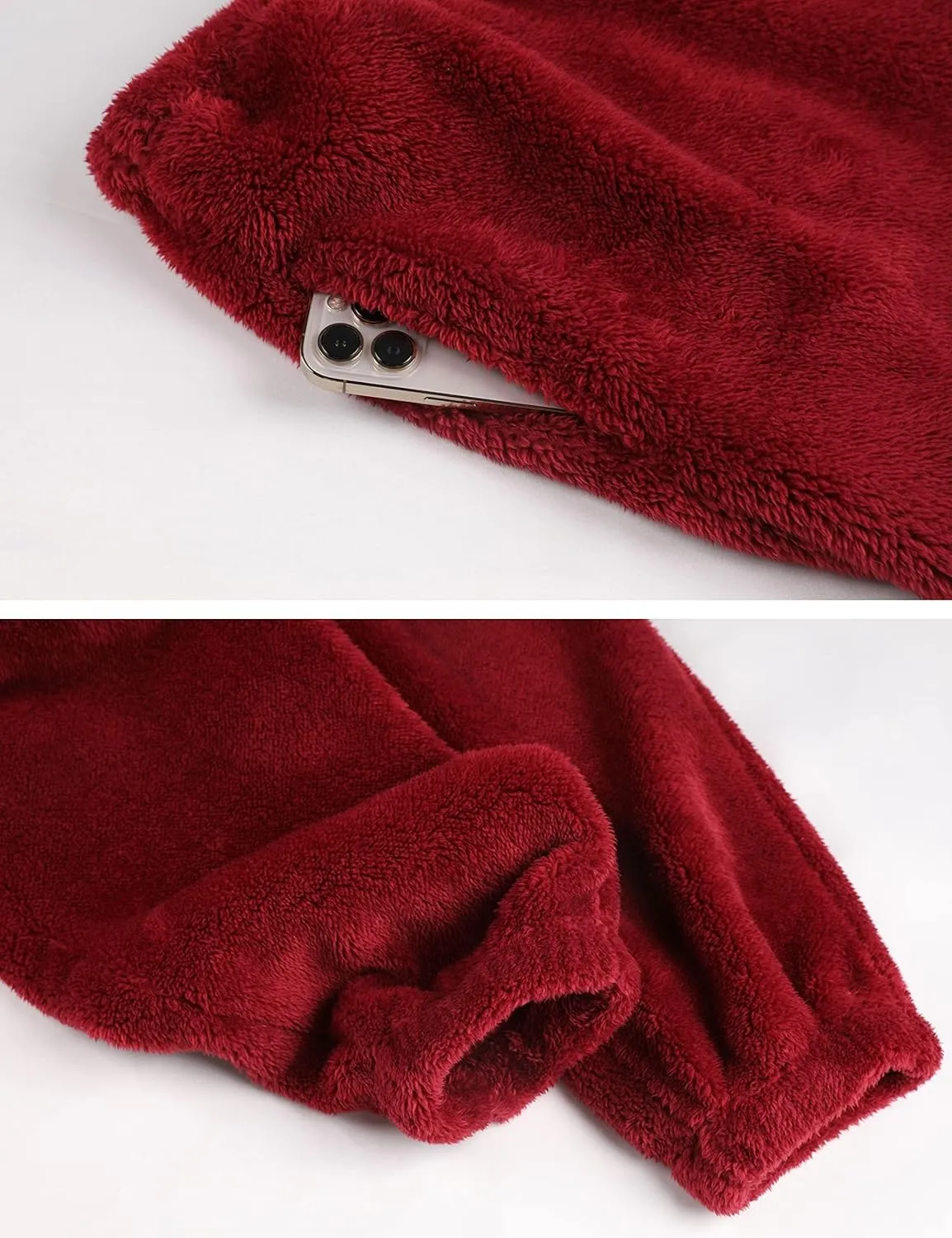 Hooever Women's Fluzzy Sherpa Fleece Pajamas Warm Pullover Lapel Sleepwear Sets