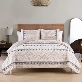 HORIMOTE HOME Boho Style Beige Queen Quilt Set with Tassle, Soft and Lightweight Bedspread for All Season, Full Size Bed Coverlet with 2 Matching Pillow Shams (3 Pieces)