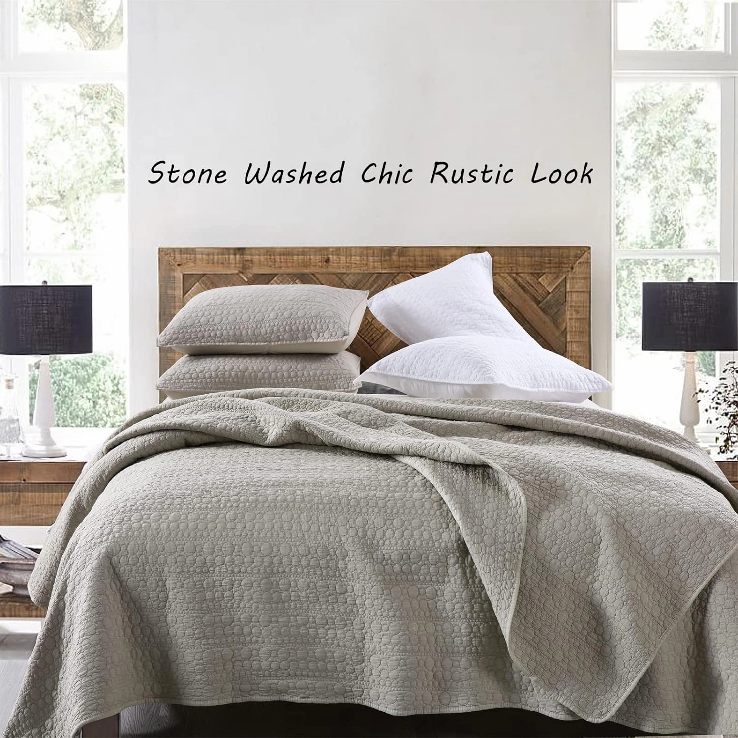 HORIMOTE HOME Quilt Set Twin Size Beige, Classic Geometric Spots Stitched Pattern, Stone-Washed Microfiber Chic Rustic Look, Ultra Soft Lightweight Quilted Bedspread for All Season, 2 Pieces