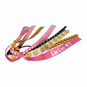 Hot Pink & Black Softball Glitter Name Ponytail Bow, Or Choose any Ribbon Colors to Match School Sports Hair Tie for Team