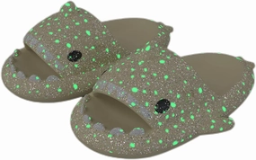 Hrtesus Galaxy Shark Slides Glow In The Dark For Men and Women, EVA Open Toe Platform Cloud Cushion Adult Shark Slippers With Glitter