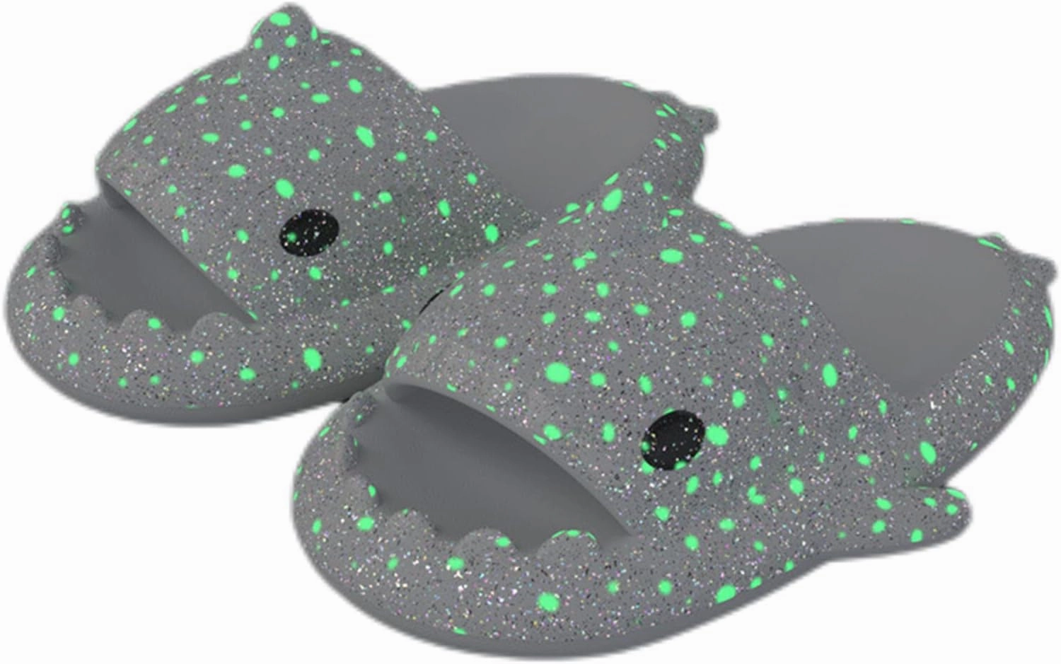 Hrtesus Galaxy Shark Slides Glow In The Dark For Men and Women, EVA Open Toe Platform Cloud Cushion Adult Shark Slippers With Glitter