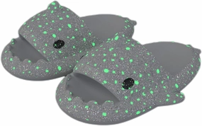 Hrtesus Galaxy Shark Slides Glow In The Dark For Men and Women, EVA Open Toe Platform Cloud Cushion Adult Shark Slippers With Glitter