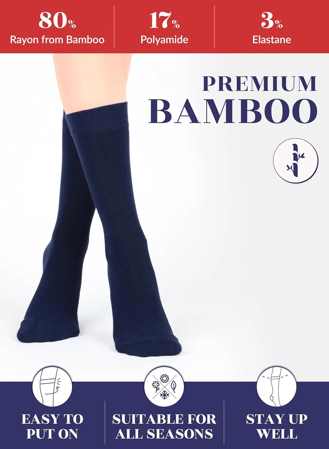Hugh Ugoli Womens Bamboo Dress Socks, Extremely Soft, Thin, Crew Socks for Business Trouser Casual, Non-Binding, 3-6 Pairs
