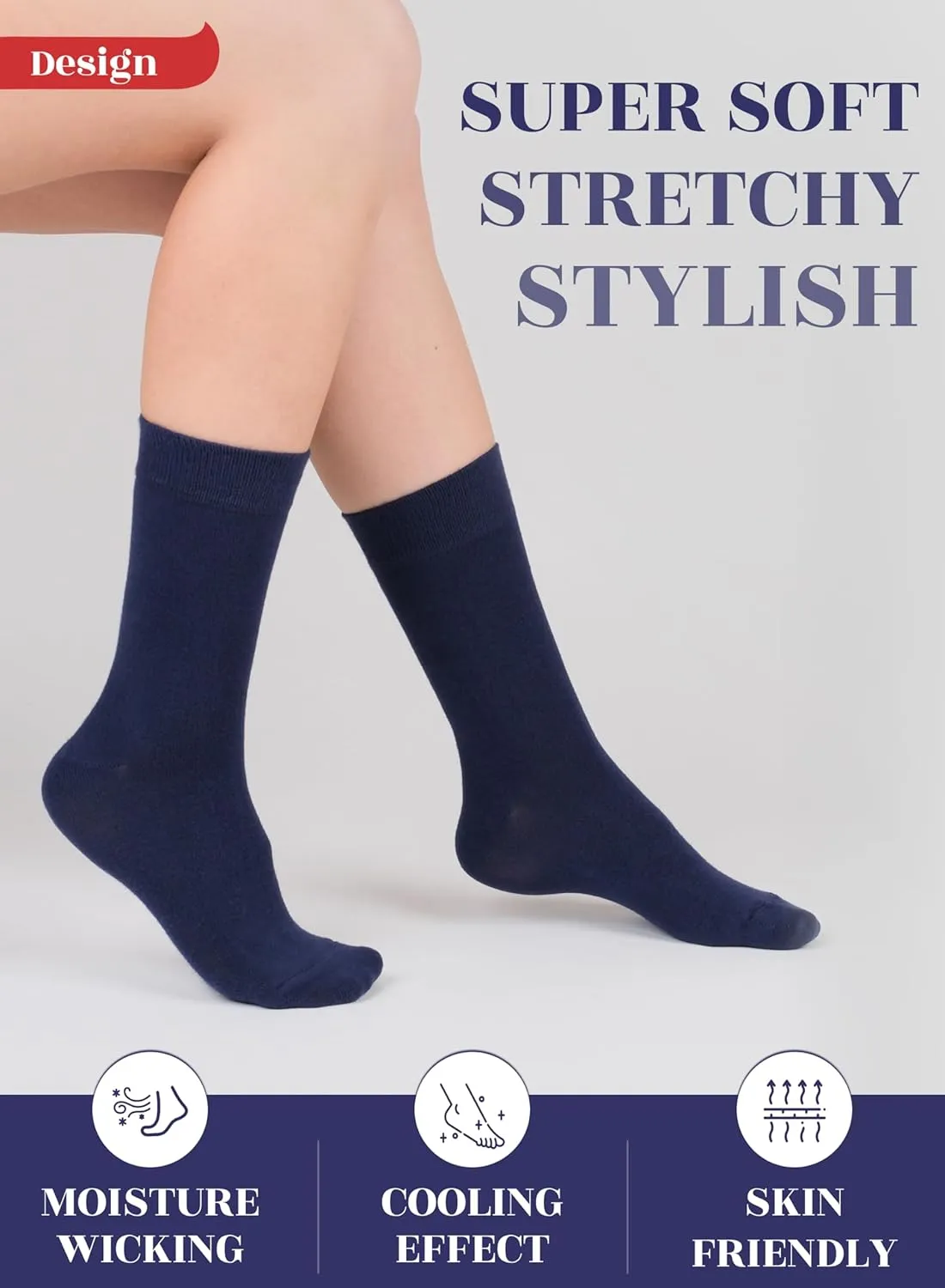 Hugh Ugoli Womens Bamboo Dress Socks, Extremely Soft, Thin, Crew Socks for Business Trouser Casual, Non-Binding, 3-6 Pairs