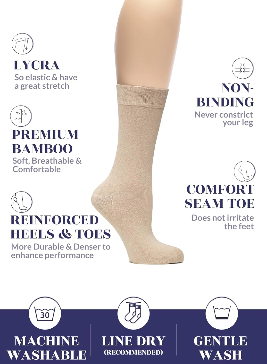 Hugh Ugoli Womens Bamboo Dress Socks, Extremely Soft, Thin, Crew Socks for Business Trouser Casual, Non-Binding, 3-6 Pairs