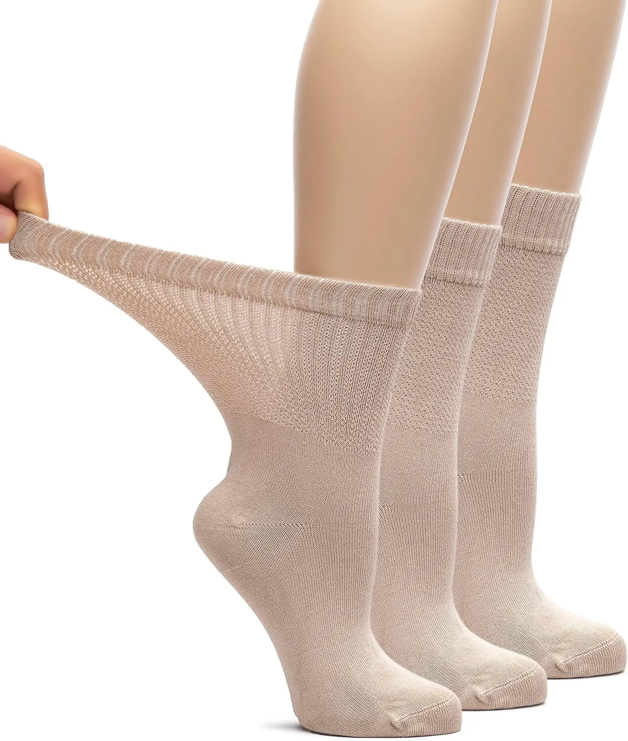 Hugh Ugoli Women's Bamboo Loose Fit Diabetic Crew Socks, Soft, Wide & Stretchy with Seamless Toe & Non-Binding Top, 3 Pairs
