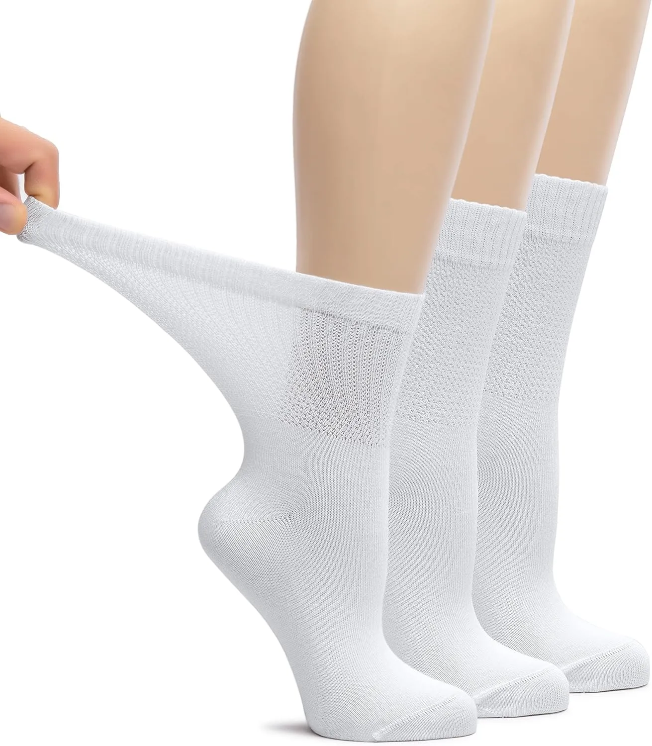 Hugh Ugoli Women's Bamboo Loose Fit Diabetic Crew Socks, Soft, Wide & Stretchy with Seamless Toe & Non-Binding Top, 3 Pairs